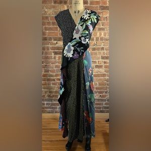Diane Von Furstenberg Silk Sari Style Floral Print and Polka Dot Maxi Dress